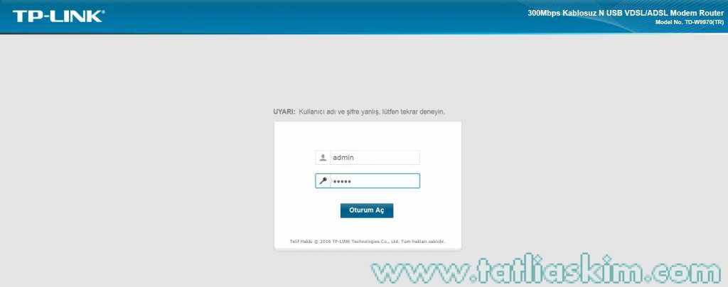 Tp-link td-w9970 Modem şifresi Nedir